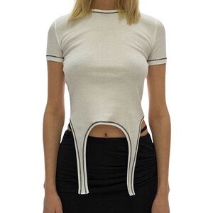 White Helmut Lang Cropped Ribbed Cotton-Jersey T-shirt Small